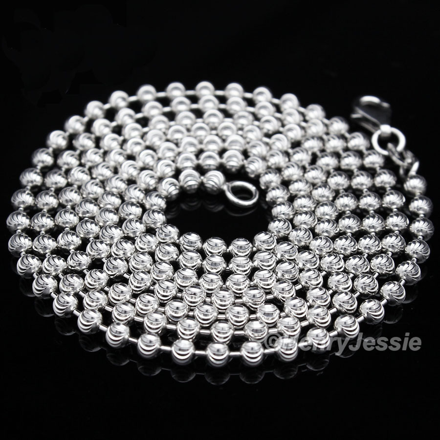 18-30″MEN 925 STERLING SILVER 2MM MOON CUT BEADED CHAIN CZ CROSS PENDANT*SP232