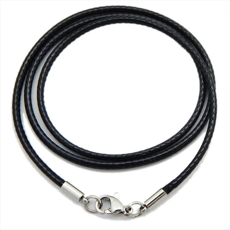 1/1.5/2/3mm Waterproof Braided Leather Chain Cord Rope Necklace w/ Steel Clasp .