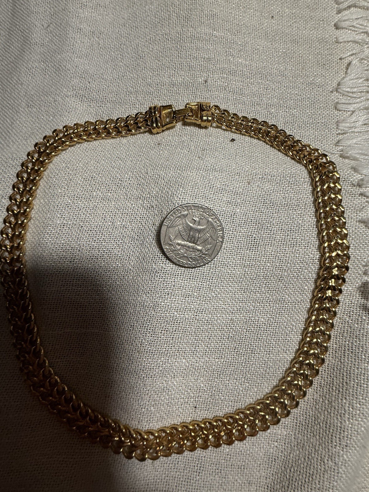 #6 Monet Gold Tone Curb Link Chain Necklace Box Clasp Signed Monet 16” No Stone