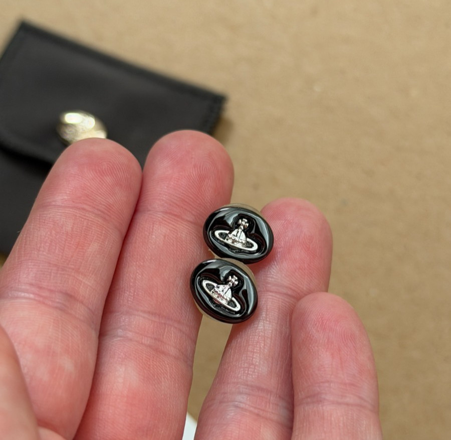 Vivienne Westwood Embossed Logo Studs Earrings Gunmetal/Silver Orb NO BOX