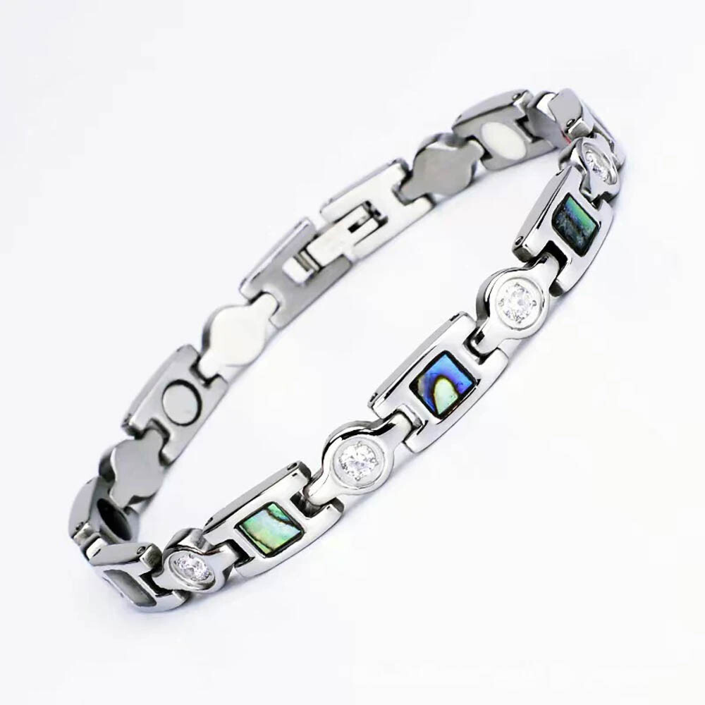 Magnetic Healing Bracelet with Faux Gemstone Inlay – 19cm Zinc Alloy Chain