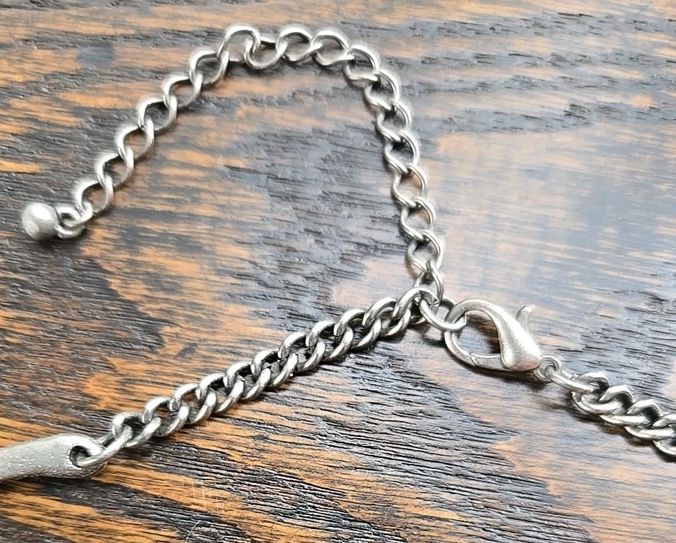 Boho Hippie Hammered Chunky Silver Tone Adjustable Chain With Lobster Clasp 6-8″