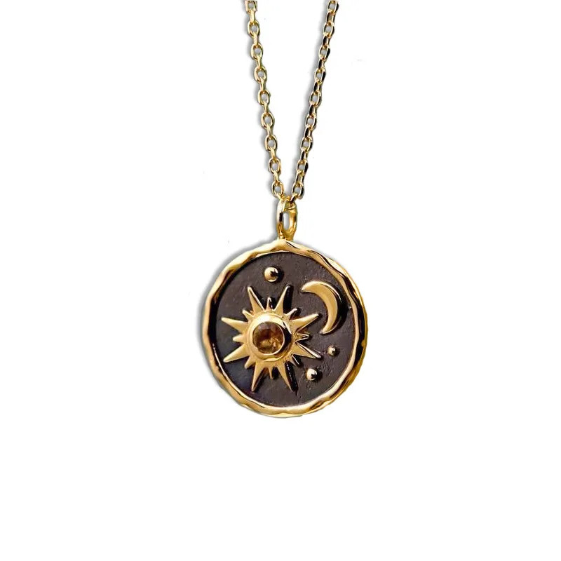 Vintage Necklace Bohemian Sun Moon Pendant Necklace Female Alloy Clavicular Cha