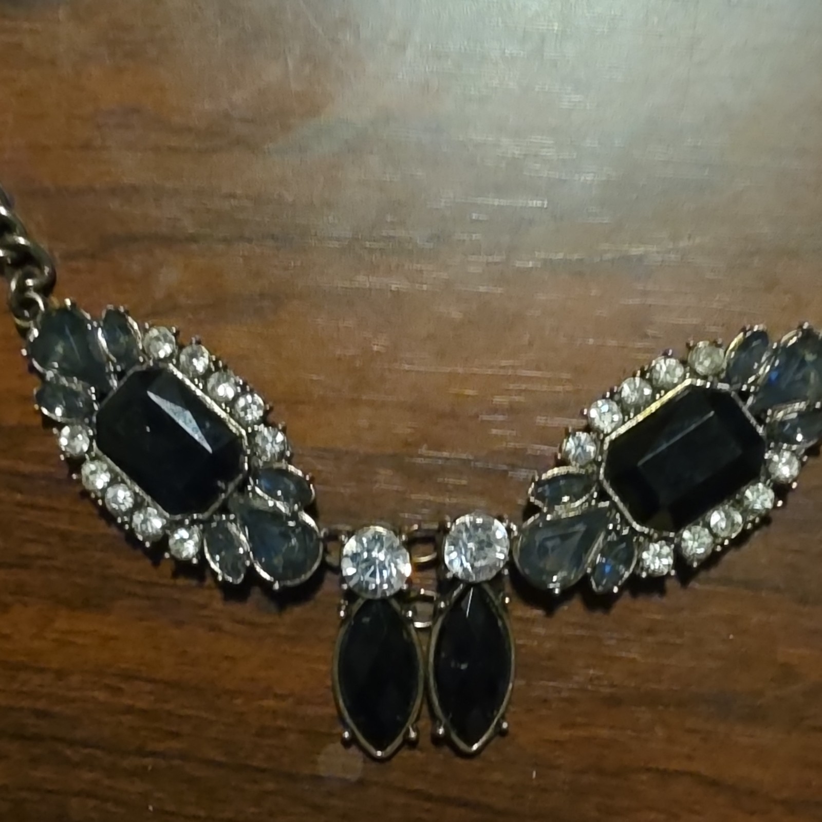 Gold Tone Statement Cable Chain Necklace Black Clear Crystal Rhinestone Adj
