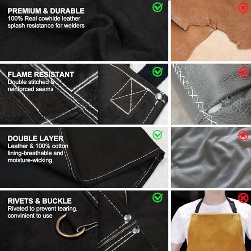 Welding Work Apron 24″ X 36″ Heat Flame Resistant Cowhidesmith Leather Black