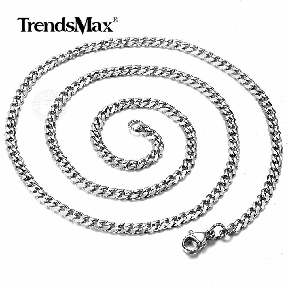 3/5/7mm 7-36″ Silver Stainless Steel Cuban Curb Chain Necklace Bracelet Hot Sale