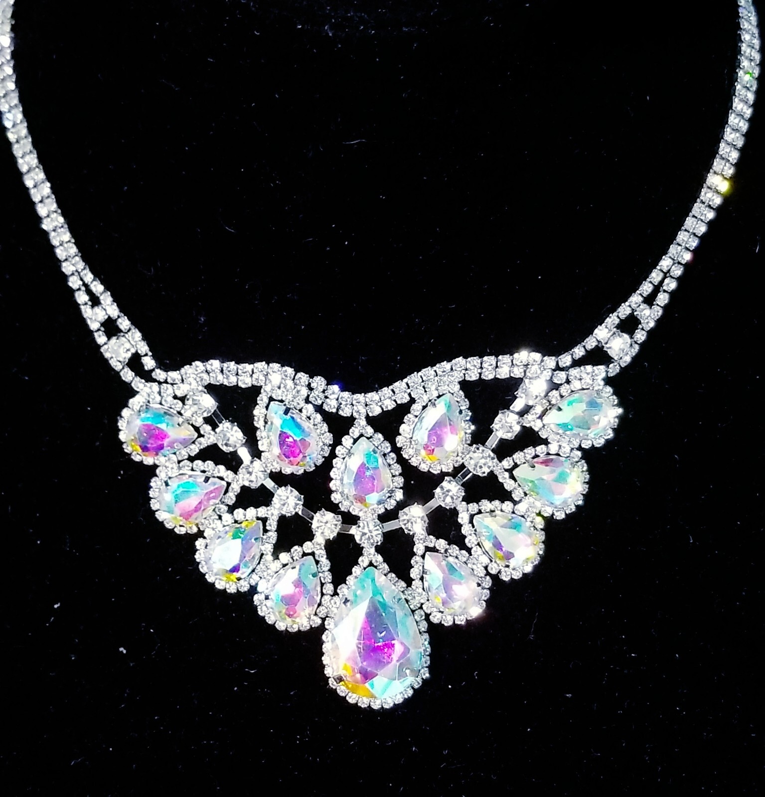 Iridescent AB Crystal Choker Rhinestone Statement Necklace Bridal Prom Pageant