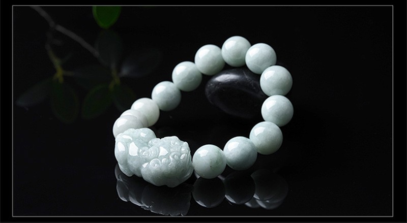 Certified Natural Grade A Jade Jadeite Bead Rich Pixiu Strecth Bracelet 13mm