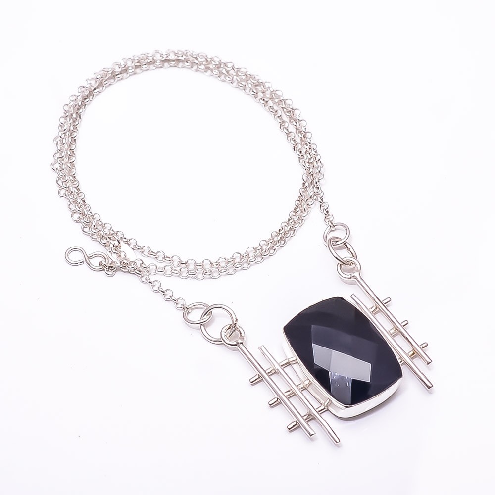 Black Onyx 925 Sterling Silver Tennis Necklace 19-23″ C44120410, Christmas Gift
