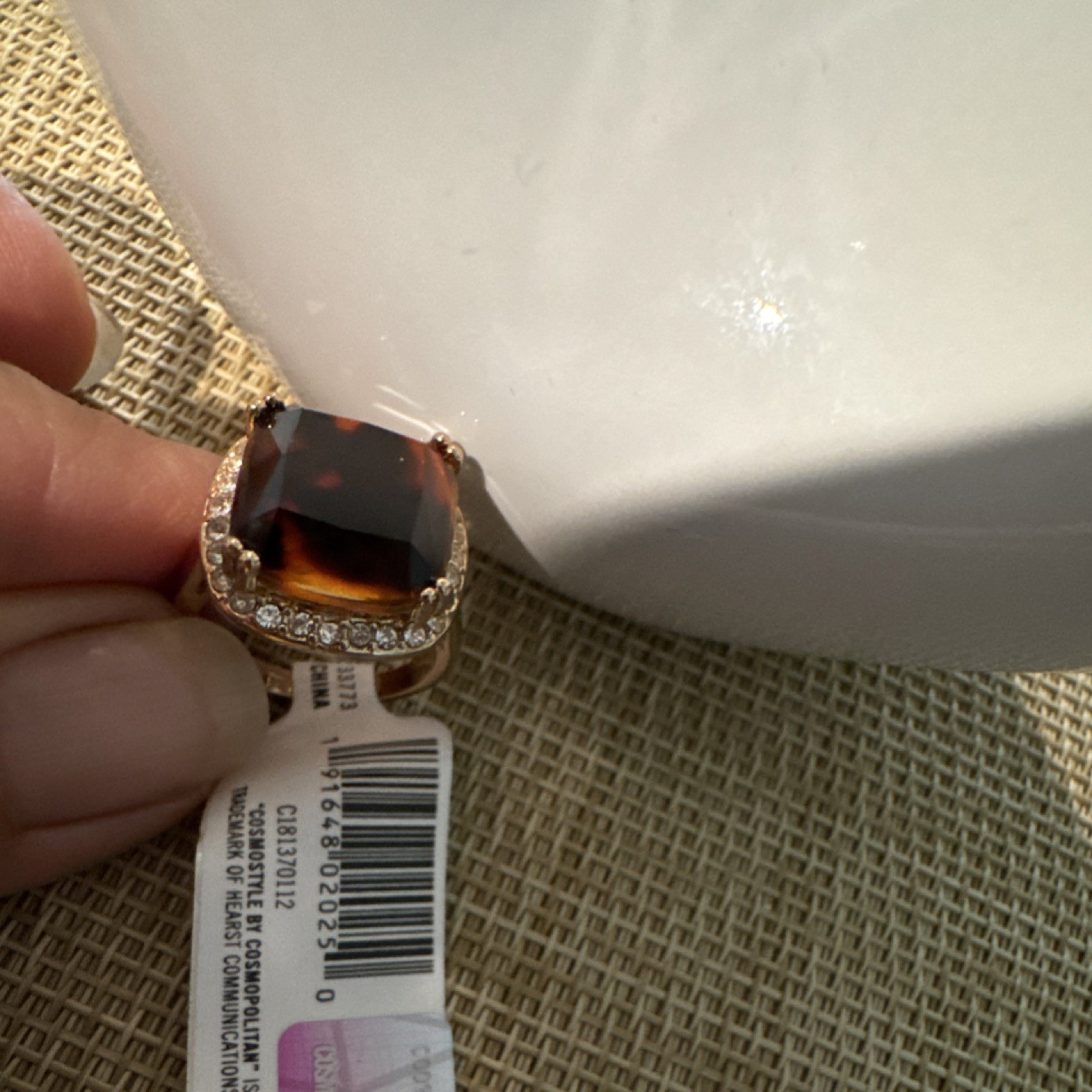 COSMOStyle by Cosmopolitan Gold Tone Halo Cushion Brown Stone Ring Size 7
