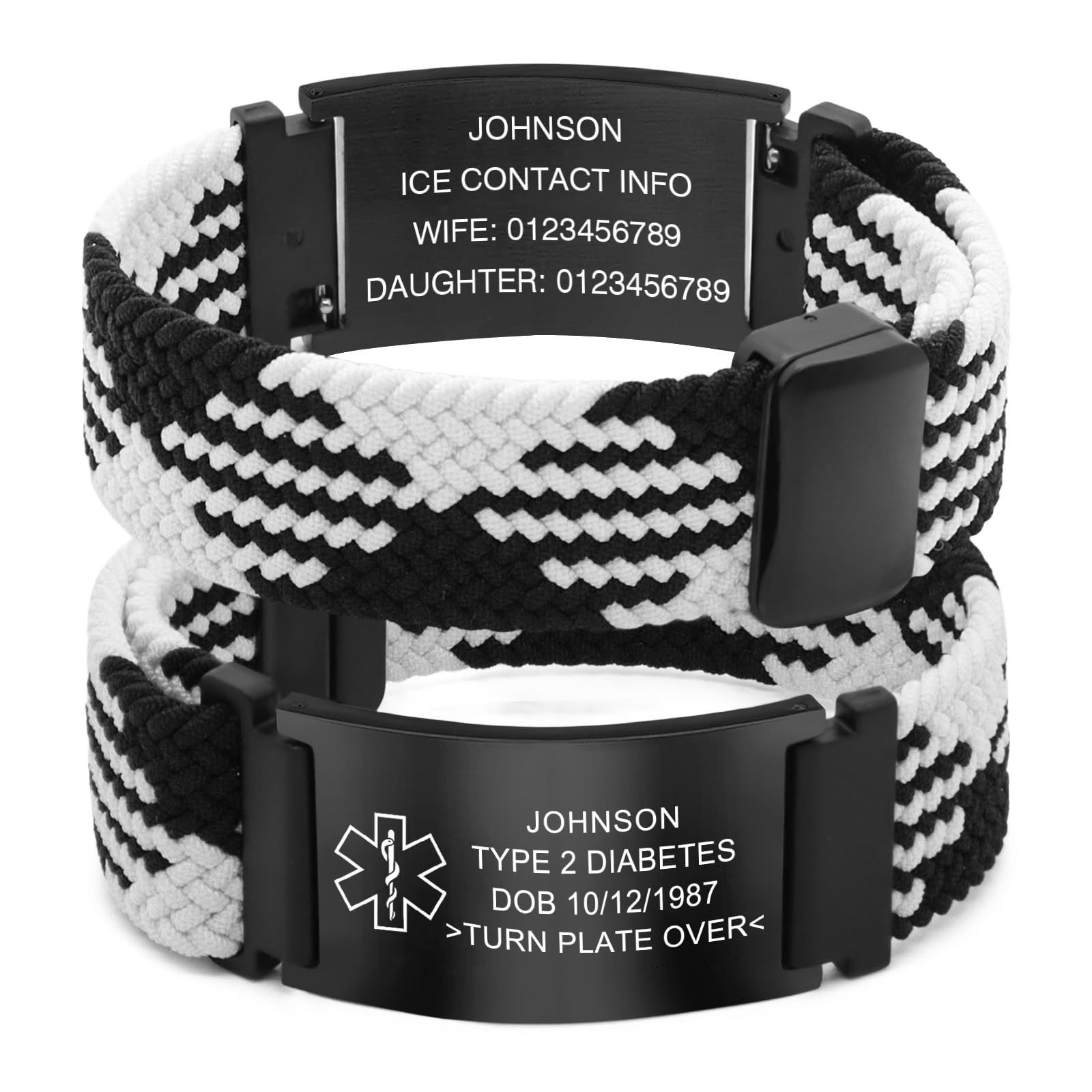 Free Engraving Personalized Medical Alert ID Bracelet Nylon Wristband Men Women