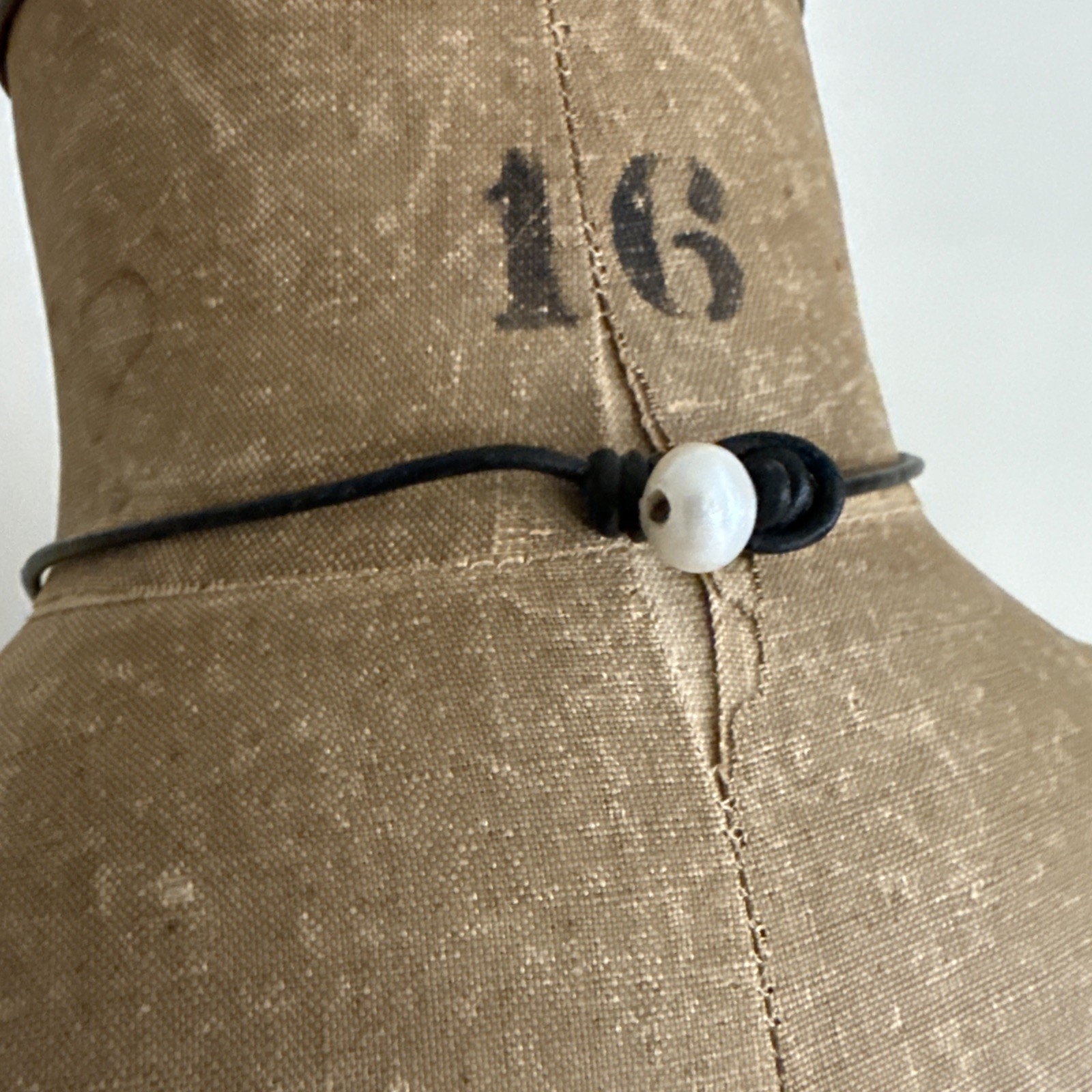 Natural Freshwater Pearl Necklace w/Leather Cord 16”