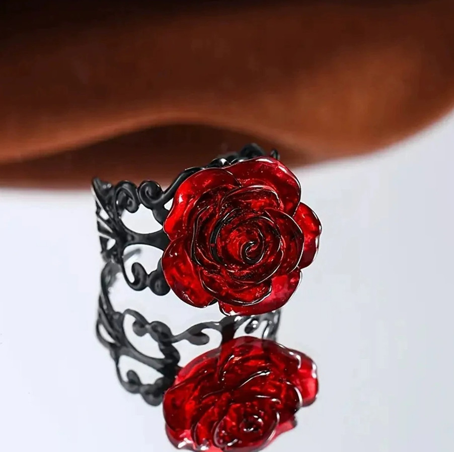 1pc Punk Gothic Red Rose Ring Black Vine Vintage Witch Jewelry Gift – NEW