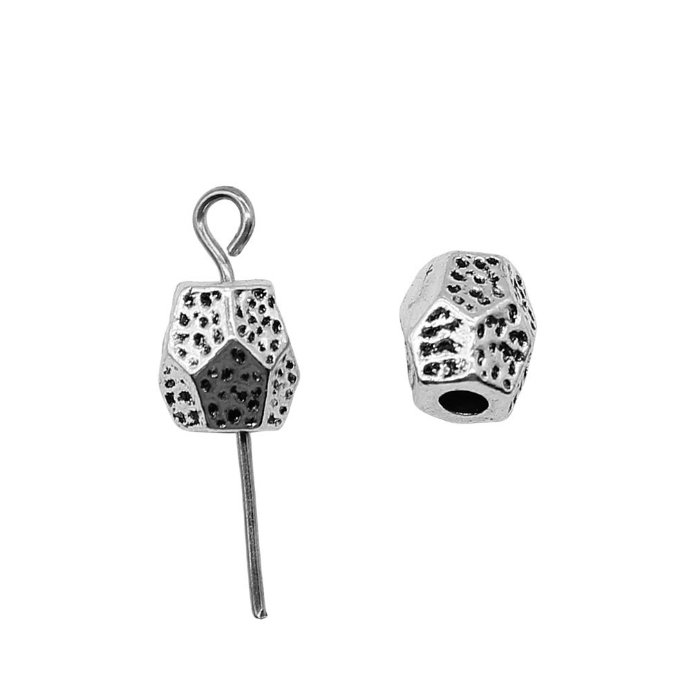 60PCS Antique Silver Tone Metal Faceted Small Hole Bead GGS467