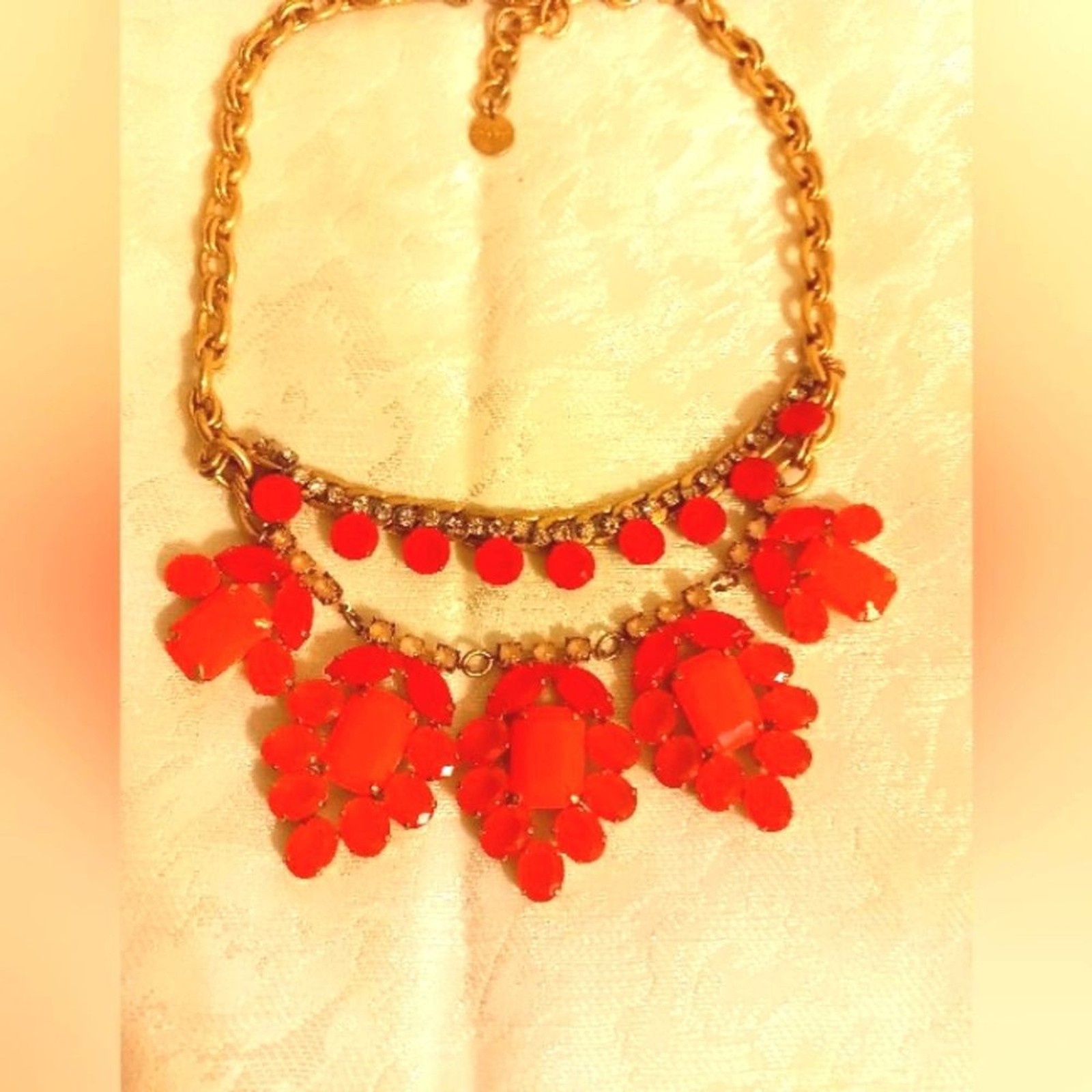 Stella & Dot peach color stones and rhinestone statement necklace