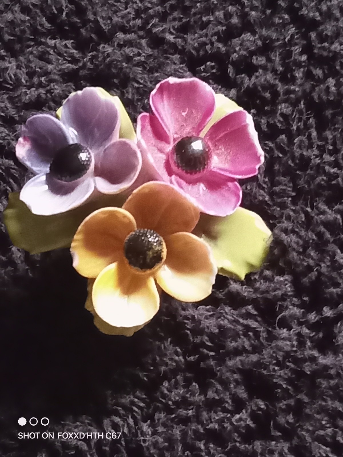 Shortex Signed Porcelain Flower Brooch Pin, Multicolor, Made in England