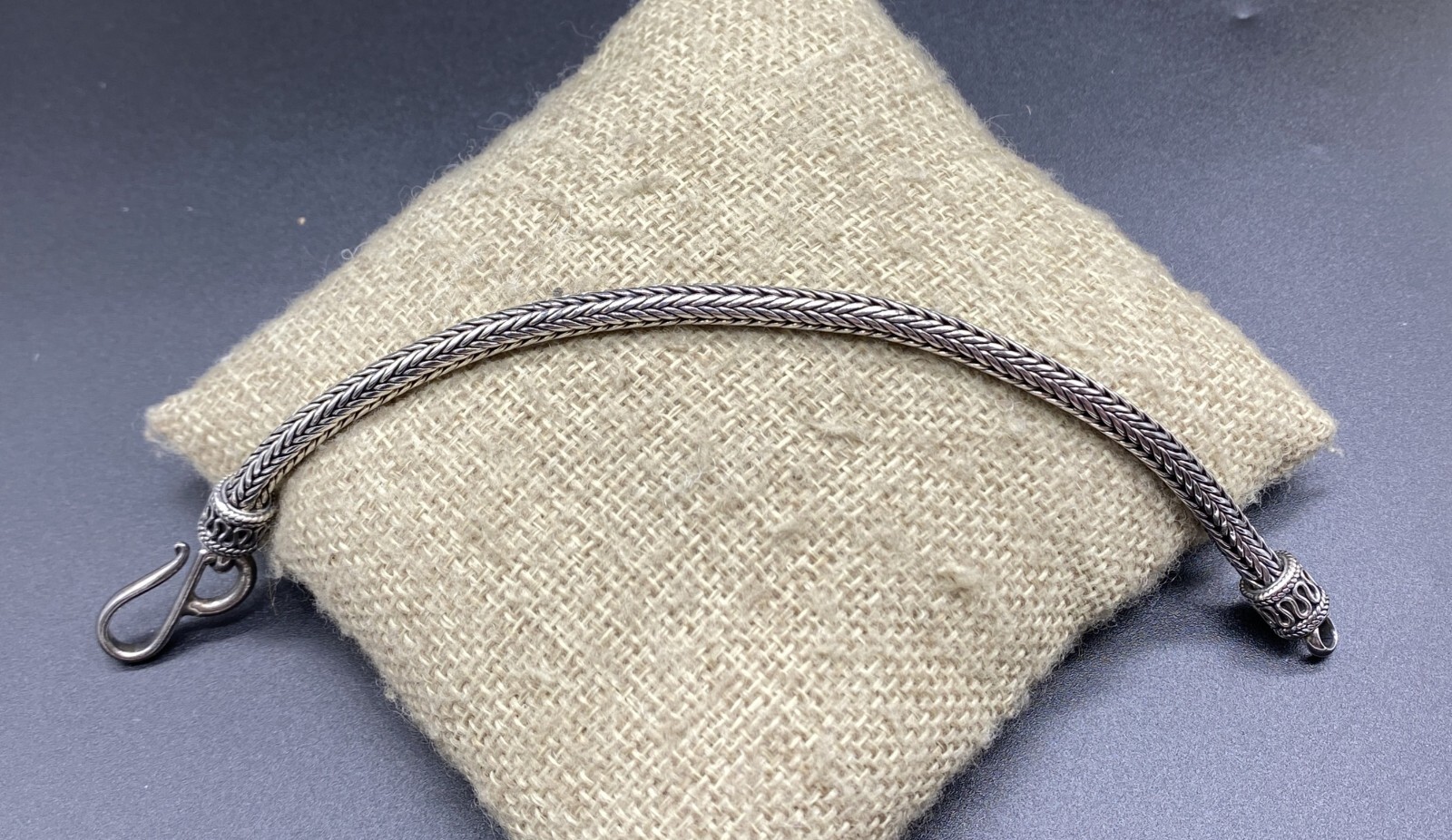 BA-Sterling Silver Bali Style Foxtail Spiga Wheat Hook Bracelet