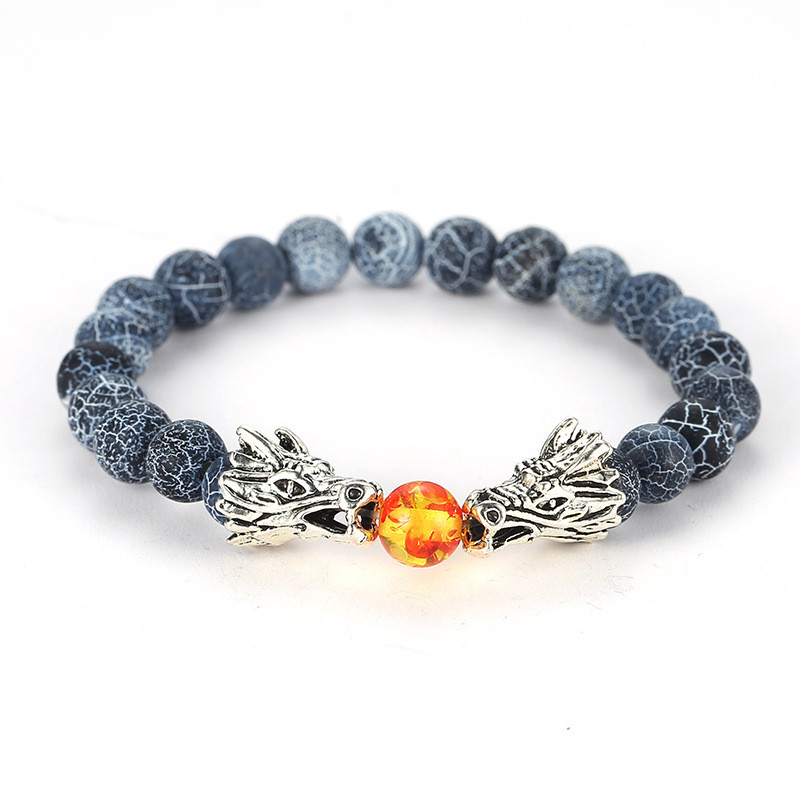 Dragon Head Bracelet Mens 8mm Natural Stone Bead Strand Yoga Bracelets Jewelry