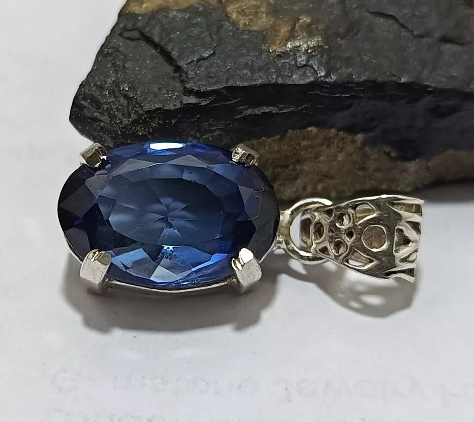 Certified 28.45 Ct Natural Blue Sapphire Oval Cut 925 Silver Pendant Gemstone