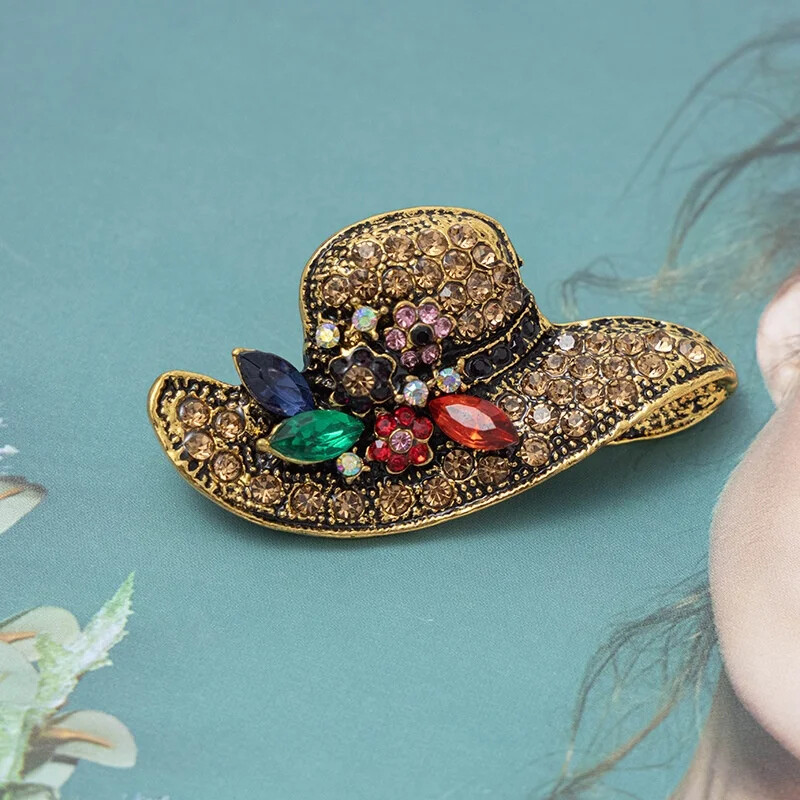 Vintage Rhinestone Hat Luxury Brooches Women Clothing Suit Accessories Corsage