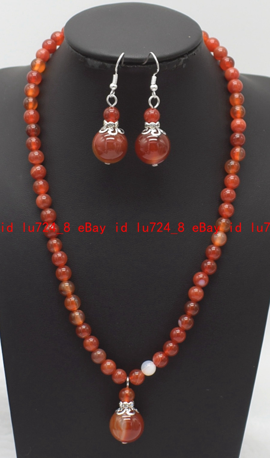 Fashion 6mm Natural Multicolor Gems Round Beads Pendant Necklace Earrings Set