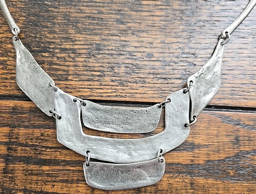 Boho Hippie Hammered Chunky Silver Tone Adjustable Chain With Lobster Clasp 6-8″