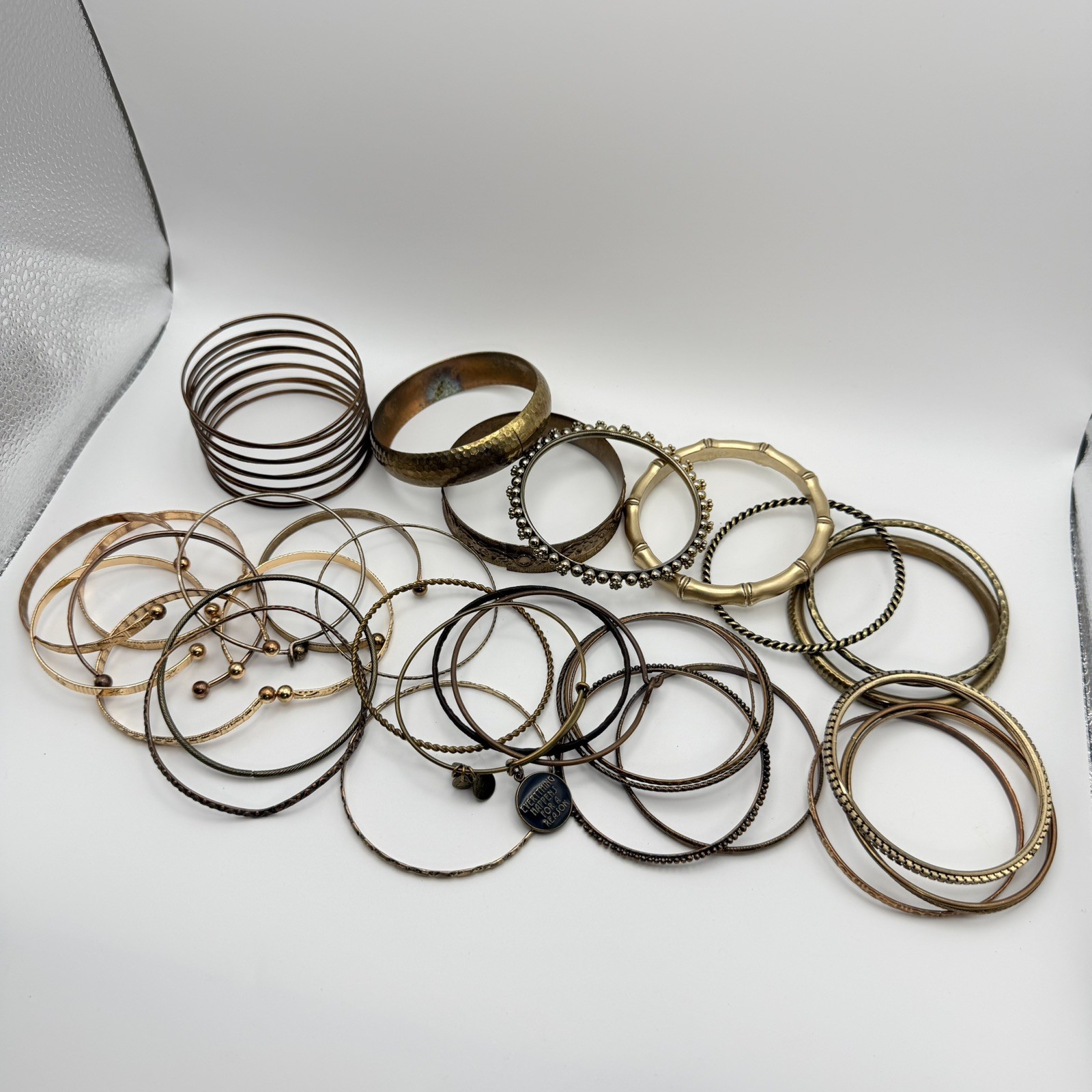 Lot Of Gold Bronze Tone Bangles Bracelets & Cuffs Mixed Wearable Craft Resale
